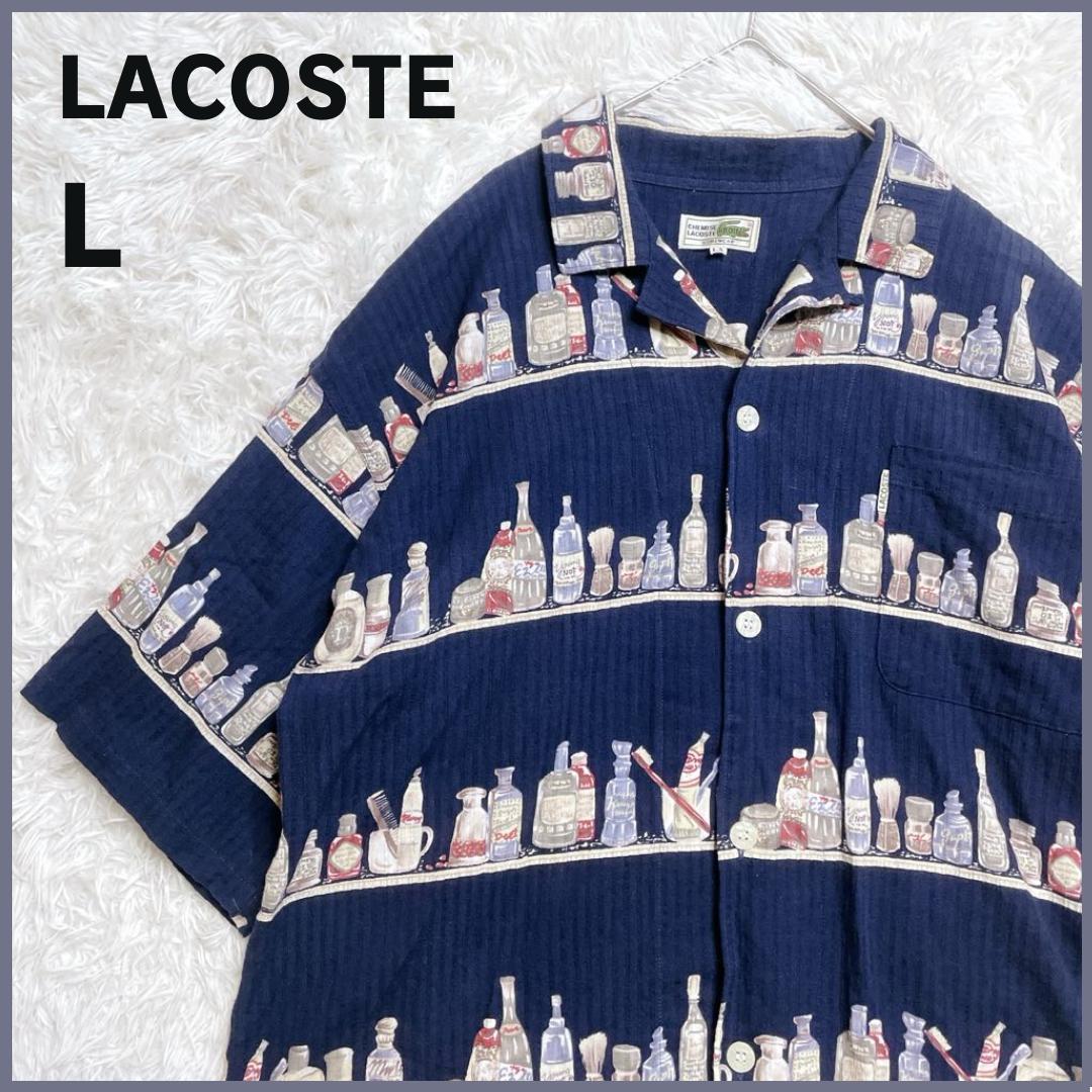 希少✨ CHEMISE LACOSTE ラコステ 総柄シャツ L ネイビー 半袖