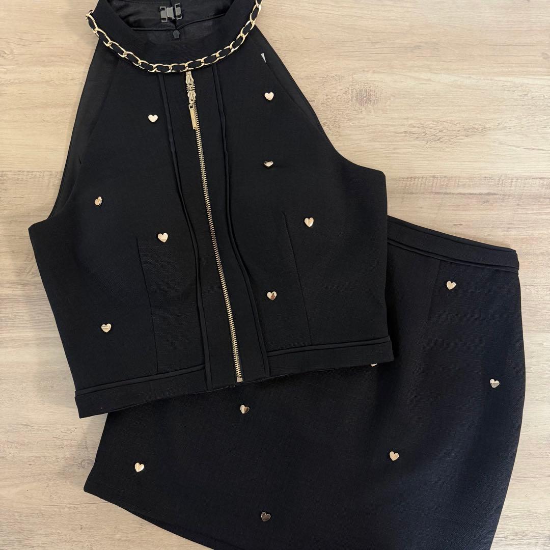 ローブドフルール ハートスタッズバストジップセットアップミニキャバドレスM ROBE de FLEURS