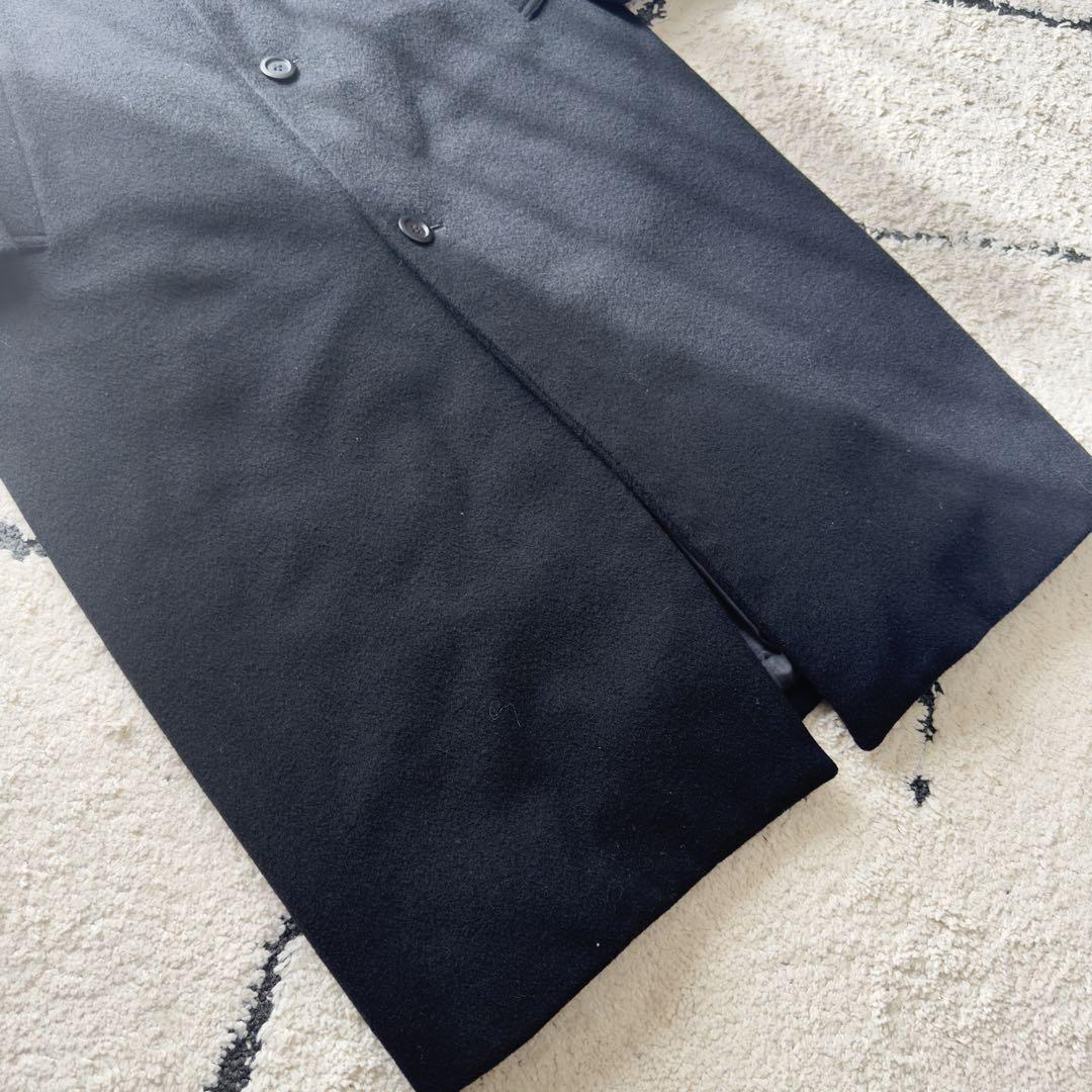 極上カシミヤ混 ロングコート マキシ丈 チェスターコート ブラック XL