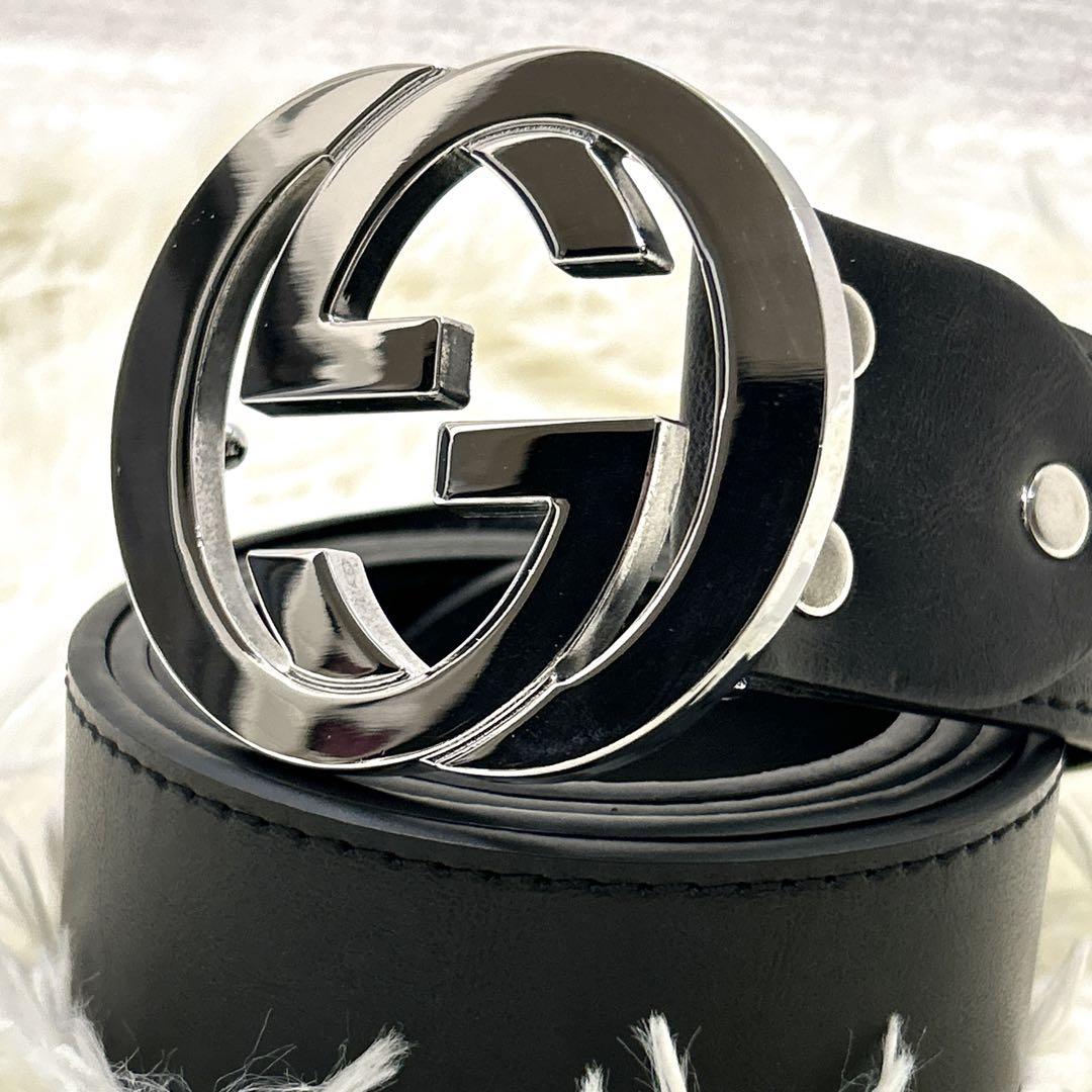 極美品✨ GUCCI インターロッキング ベルト GGロゴ メンズ ブラック