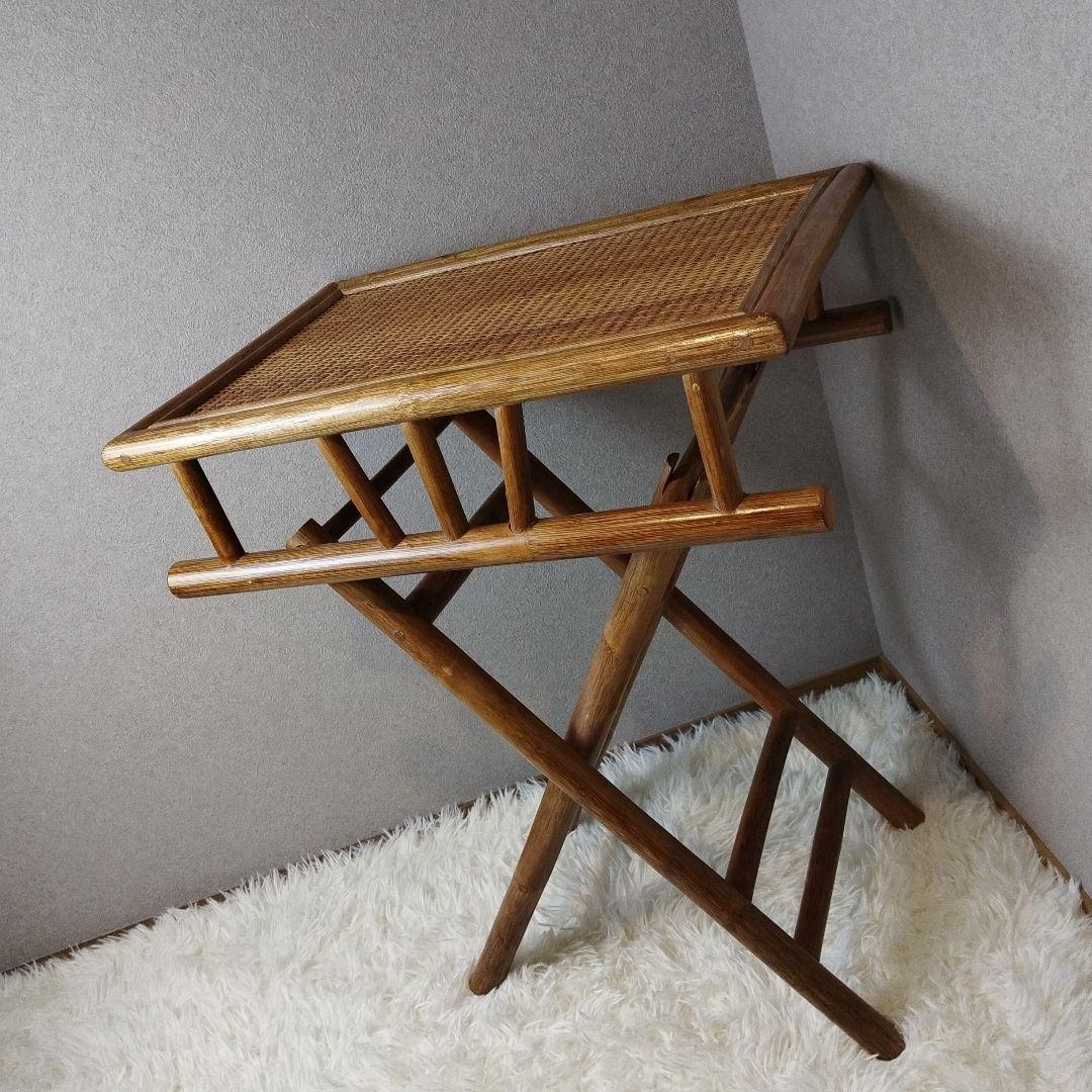 ビンテージ ラタン素材 折りたたみ式テーブル 藤素材