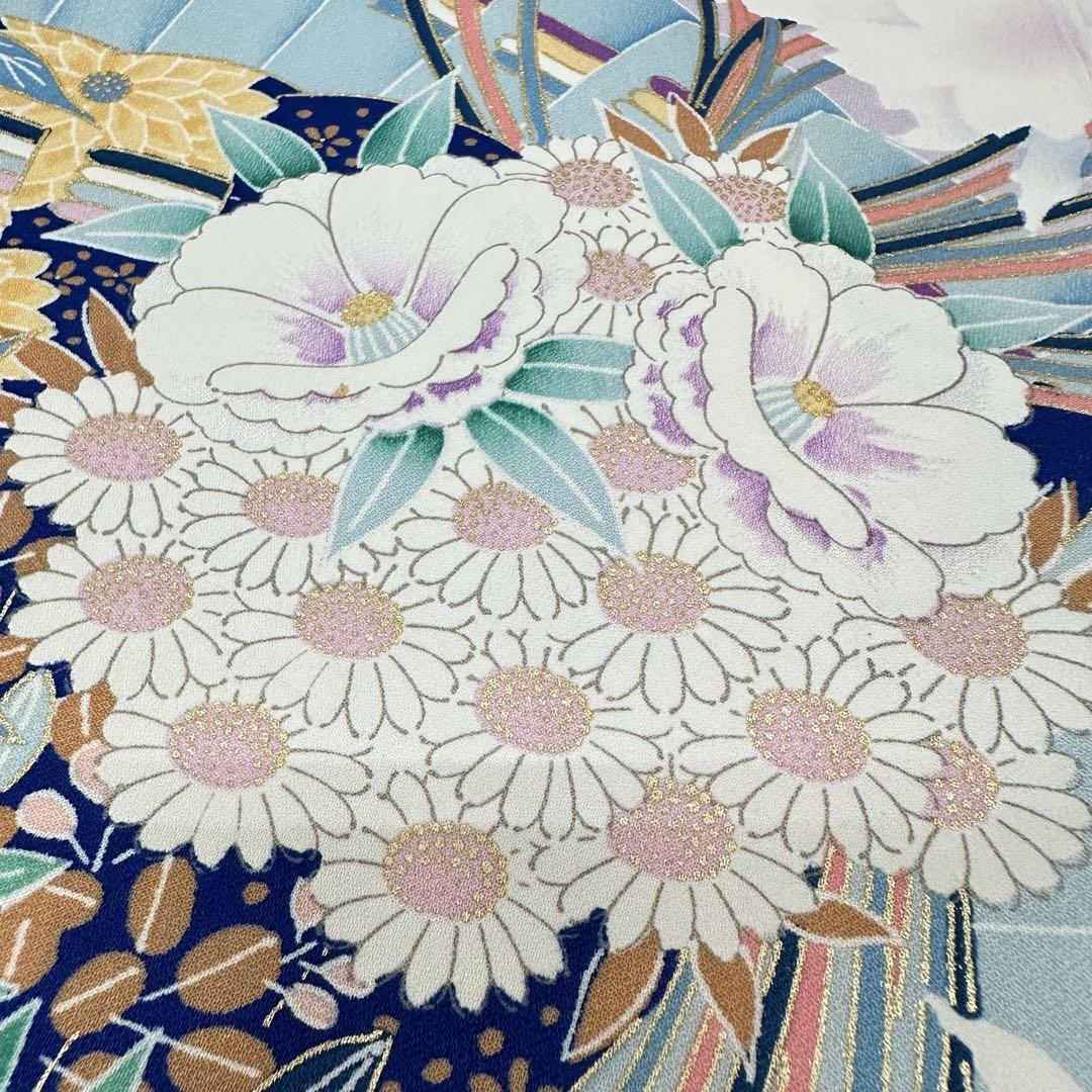 豪華 振袖 孔雀に美しい花模様 裄69.5 着物 正絹 袷 広衿 RK-3943