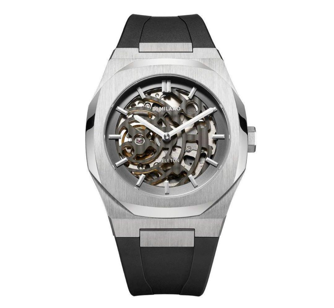 D1ミラノ スケルトン自動巻き時計 シルバー/ブラック