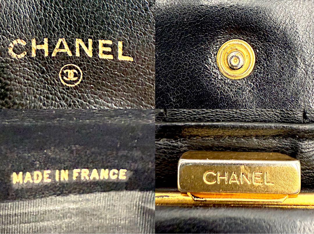 CHANEL 黒 二つ折り財布 がま口小銭入れ ラムスキン