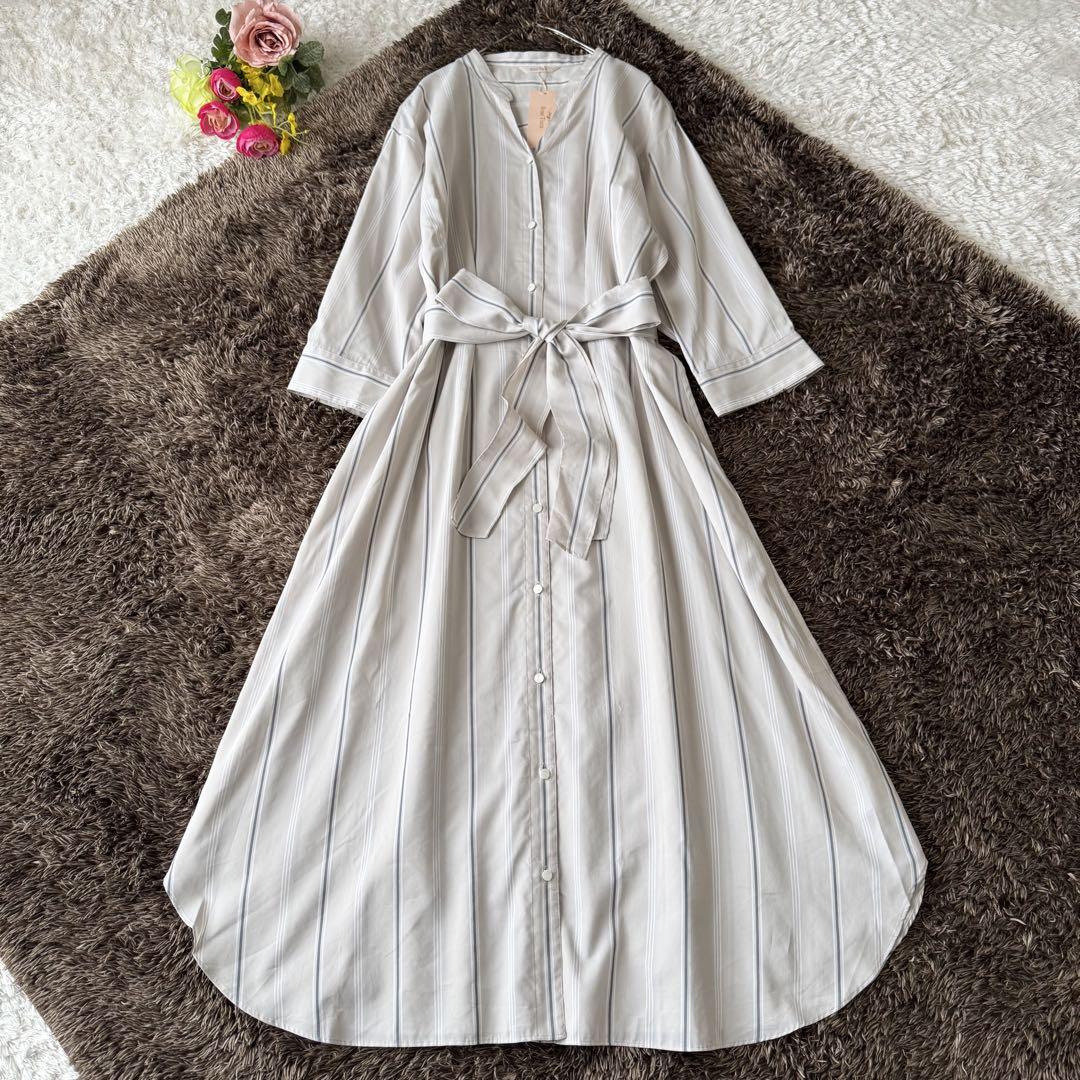 美品 Rose Tiara 長袖ウエストリボンワンピース 42 大きいサイズ