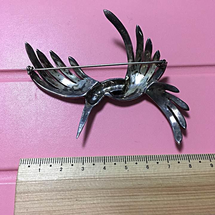 Z）アンティーク シルバー 銀 925 鳥モチーフ ビジュー入り