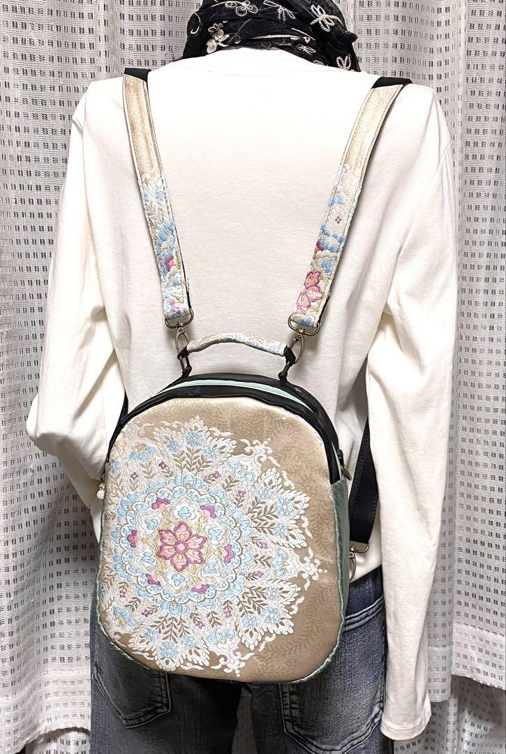 価格は安く 336 匿名配送 宝相華✴︎ブルーの3wayバッグ 帯リメイク リュック・バックパック