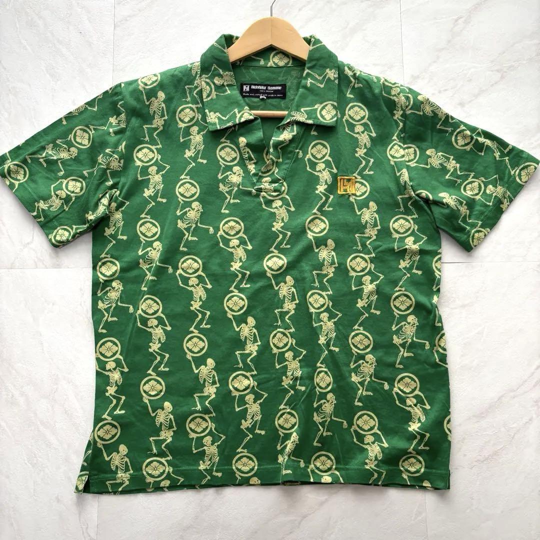 EVISU YAMANE 家紋 骸骨 総柄 レーヨン アロハシャツ 40