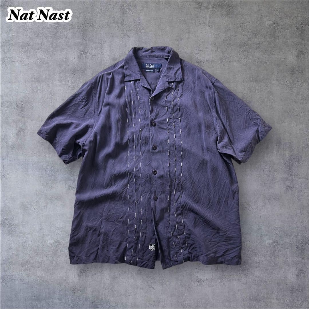 50sスタイル》NatNast半袖シルク100開襟シャツルードロックファッション