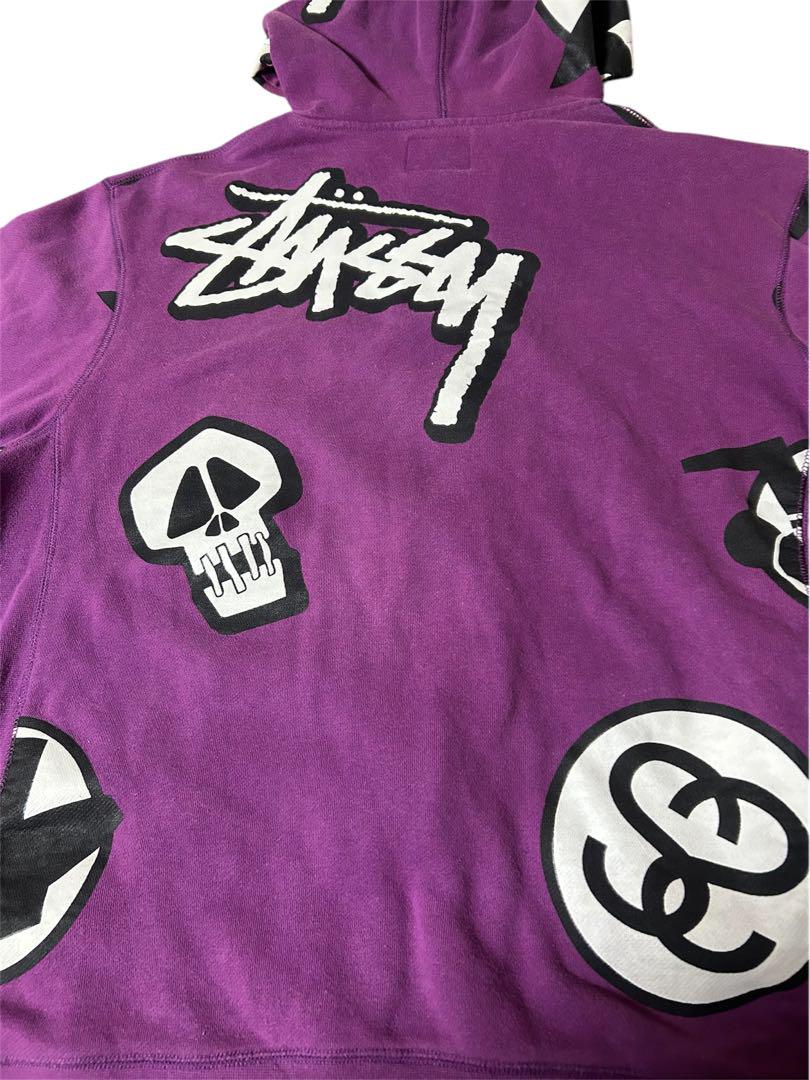 STUSSYステューシーフルジップ 貴重な総柄パーカー 紫 Lオ