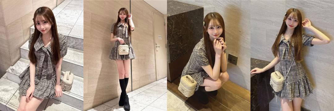 ダーリッチ darich ビッグリボンバルーンチェックミニワンピース BEG F