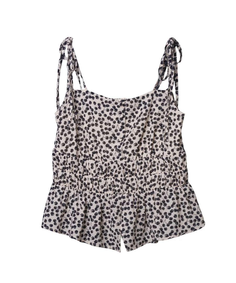 Cherry Pattern Strap Top ベージュ　M