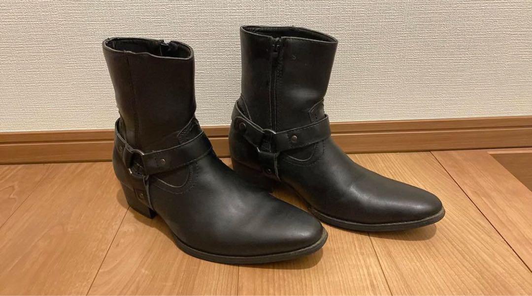 レザー バンド付き リングブーツ 黒 26cm