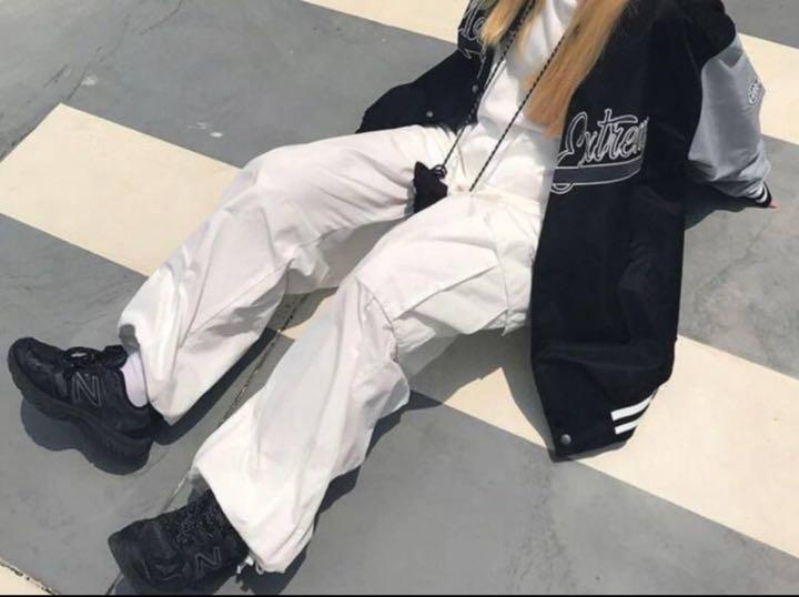 ワークパンツ ワイドシルエット スノーカモパンツヒップホップ ストリート XL