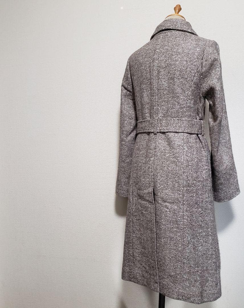 DEUXIEME CLASSE ヘリンボーン柄ミックスツイードロングコート 茶系 DEUXIEME CLASSE ヘリンボーン柄ミックスツイードロングコート 茶系