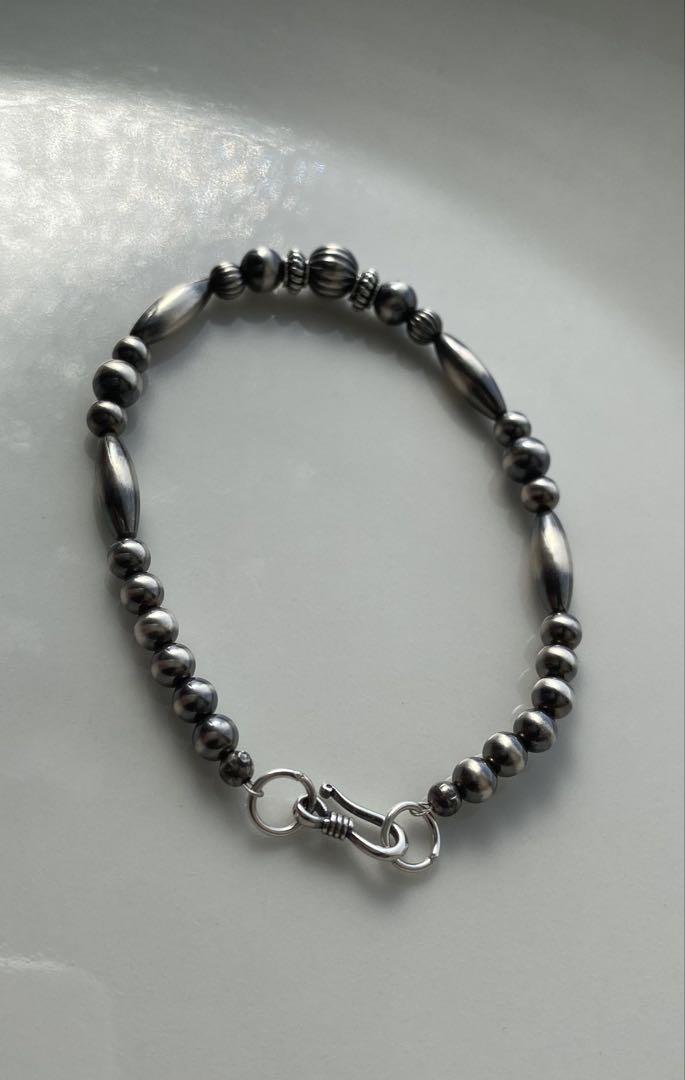 【超安い】 パール ビーズ ナバホ シルバー 燻銀 ブレスレット 925 silver アクセサリー
