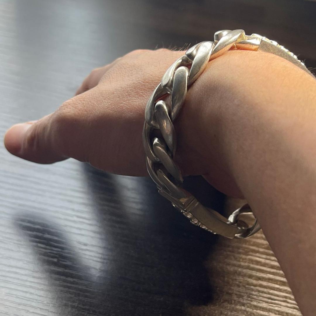 ブレスレット ヴィンテージ チェーン フローラルクロス ID*2 シルバー925