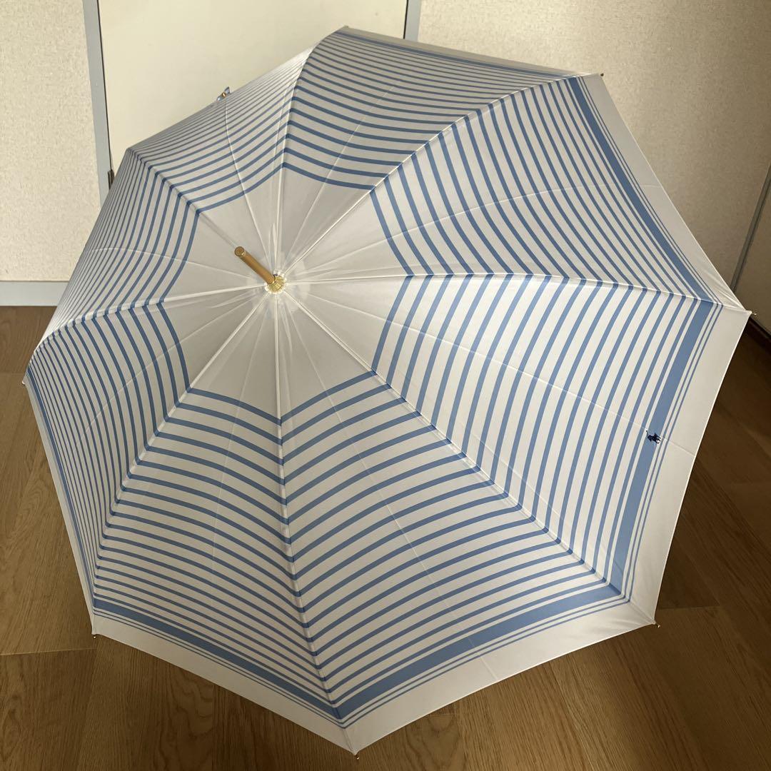 リアル 未使用品】ポロラルフローレン ホワイト×ブルー 長傘 ボーダー 小物