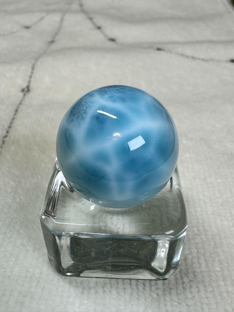 最高級品質　全面波模様　天然ラリマー　スフィア　21ｍｍ