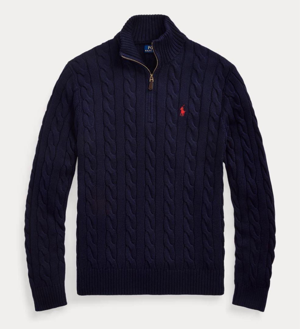 【タグ付正規品】ラルフローレン ハーフジップ綿セーターRalphLauren紺L