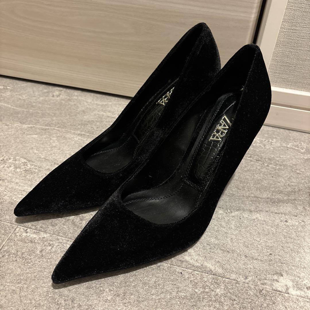 ZARA ザラ ポインテッドトゥベルベットハイヒールパンプス38