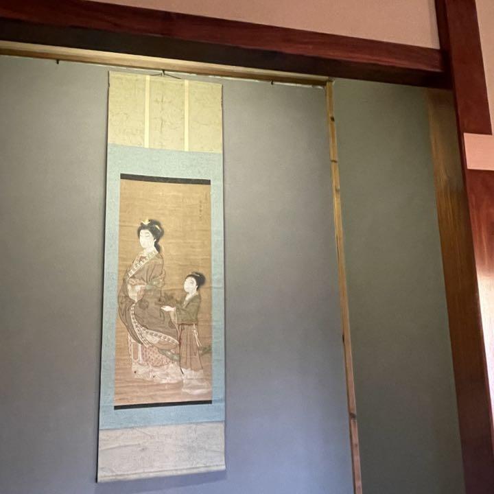◆蔵出品 藤原行秀（春日）唐美人子女図 肉筆 室町時代◆