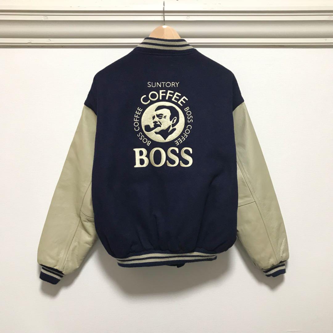 希少 非売品 サントリー BOSS ボス スタジャン 刺繍デカロゴ 袖レザー