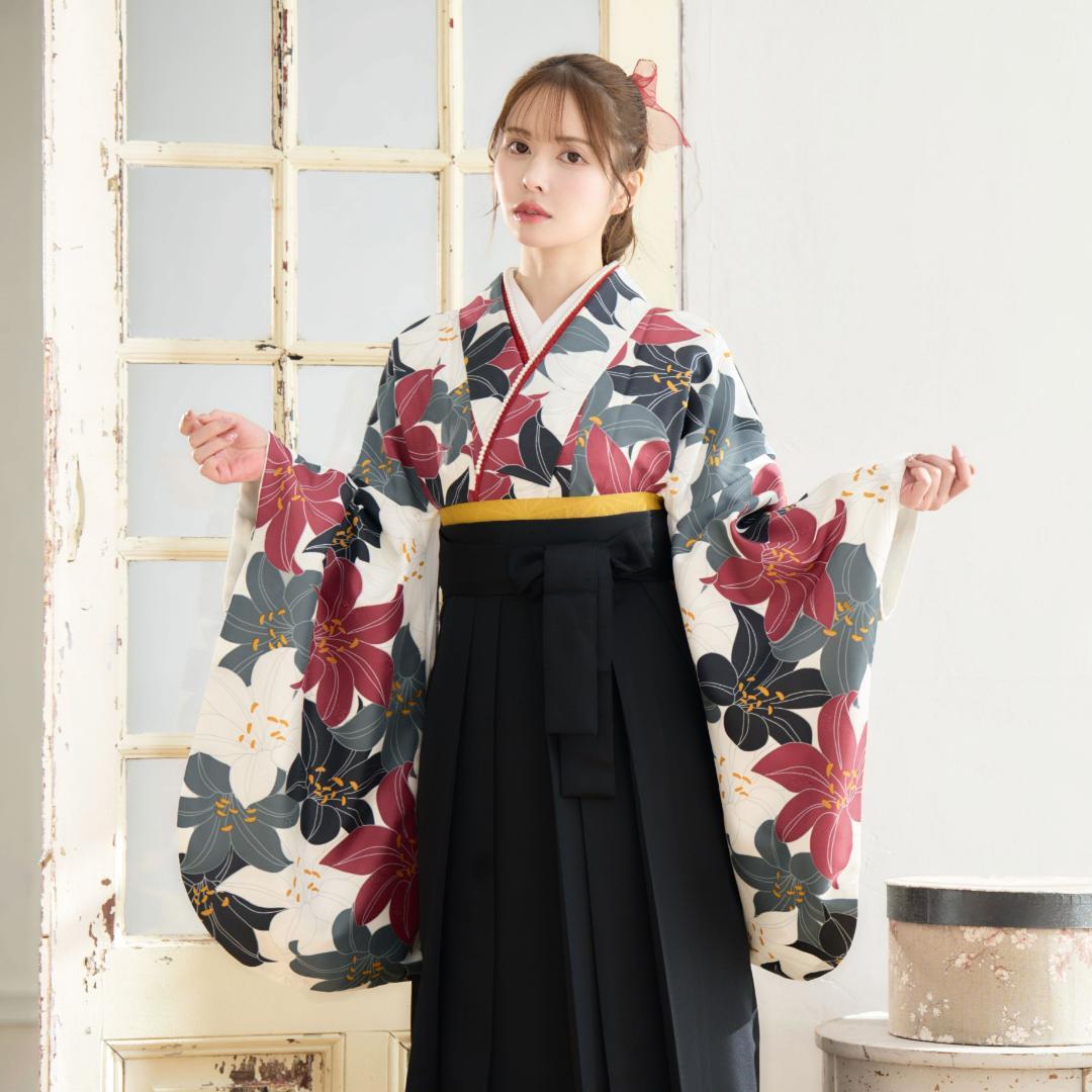 新品袴3点セット 卒業式 小学生 大学生 百合 ゆり ブラック 76BK