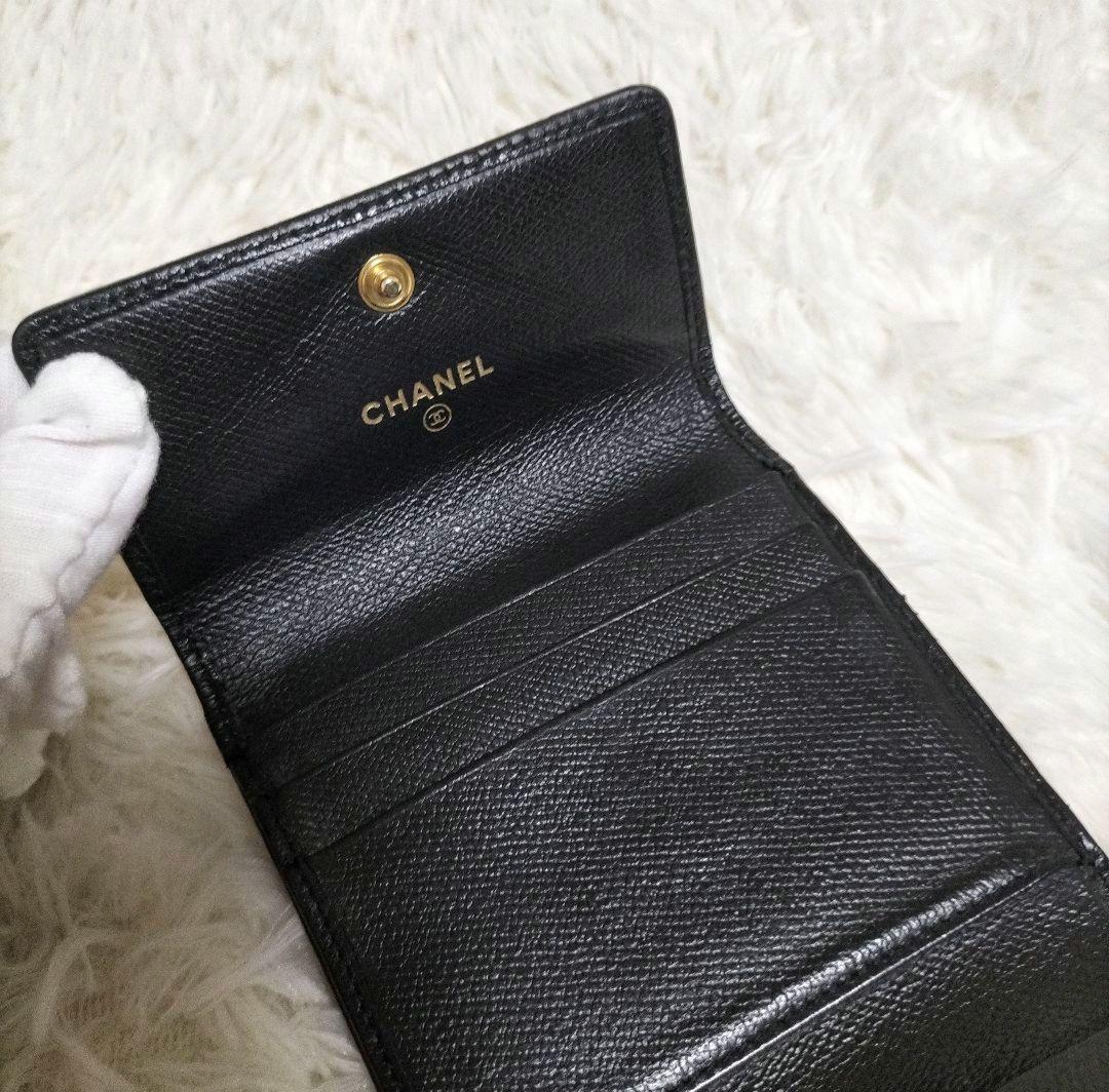 CHANEL シャネル ココマーク ココボタン Wホック 三つ折り 財布 黒 CHANEL シャネル ココマーク ココボタン Wホック 三つ折り 財布 黒