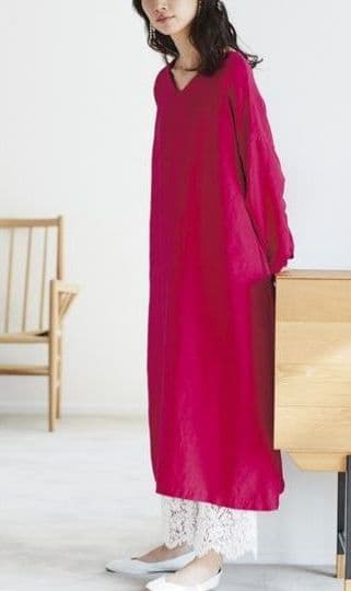 フェリシモ サニークラウズ 麻混ロングワンピース 最新