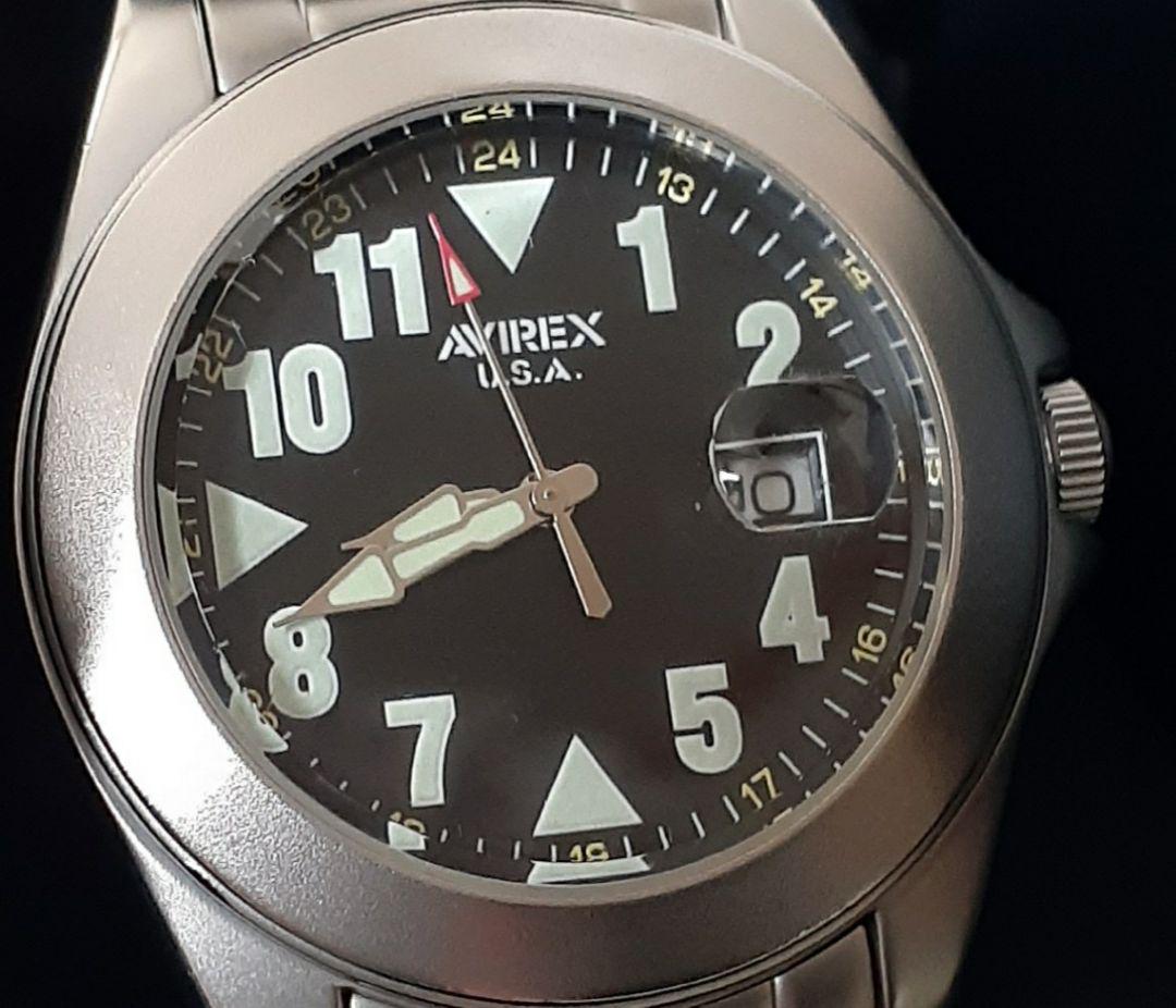 AVIREX⚡アヴィレックス【良好】BOX付き❗ブラックダイヤル 　メンズ時計