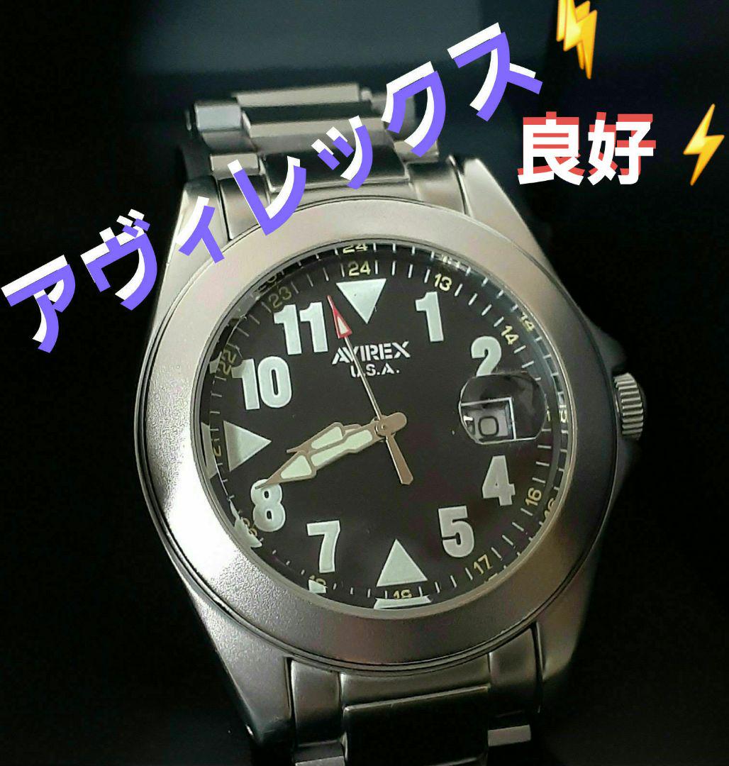 AVIREX⚡アヴィレックス【良好】BOX付き❗ブラックダイヤル 　メンズ時計