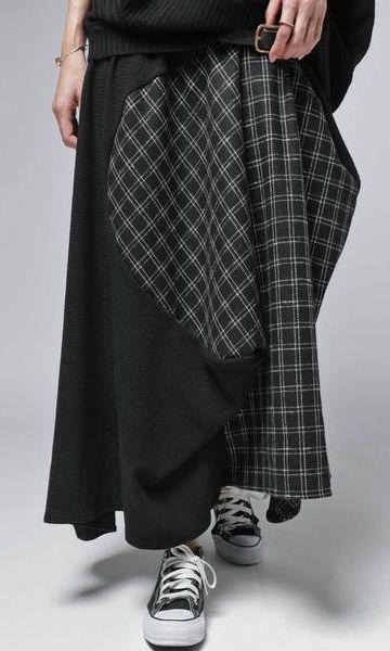 アンティカ 限定 チェック切り替え ロングスカート 希少