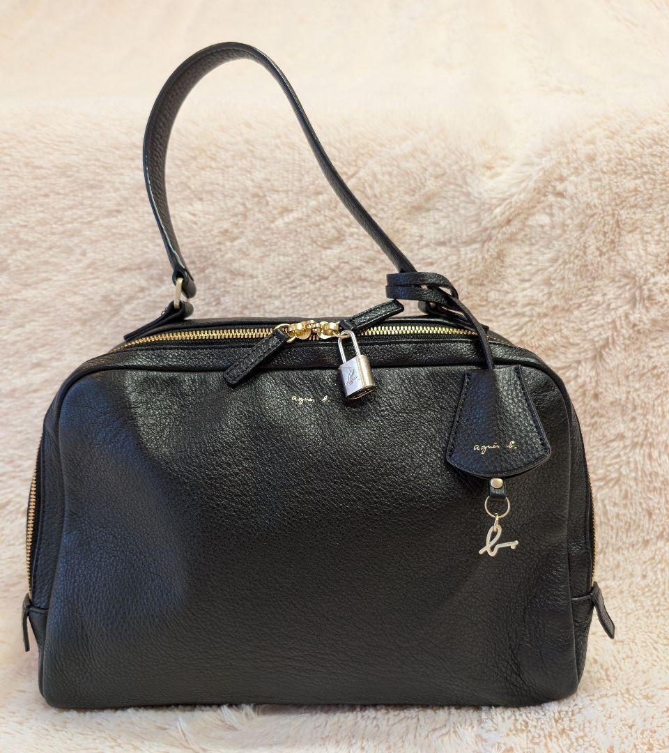【SALE】 ☆美品☆アニエスベー バッグ オールレザー 黒色 ハンドバック バッグ