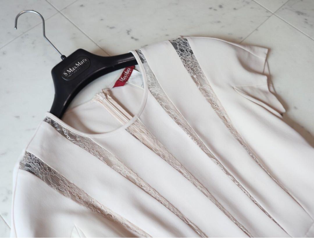 【美品】Max Mara ベルト付きレースディテール Aラインドレス 美品】Max Mara ベルト付きレースディテール Aラインドレス