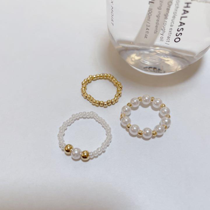 ビーズリング♡gold×white