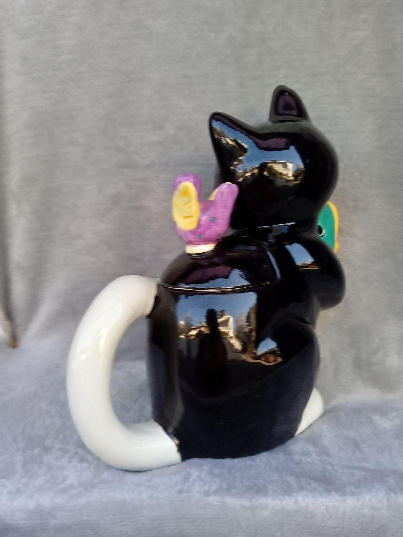 黒猫ハチワレ　水注　ハンドペイント　黒猫コレクション ビンテージ