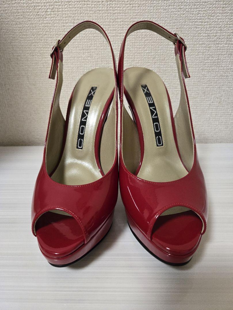 COMEX レッド オープントゥ スリングバックヒール