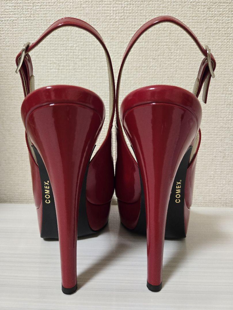 COMEX レッド オープントゥ スリングバックヒール