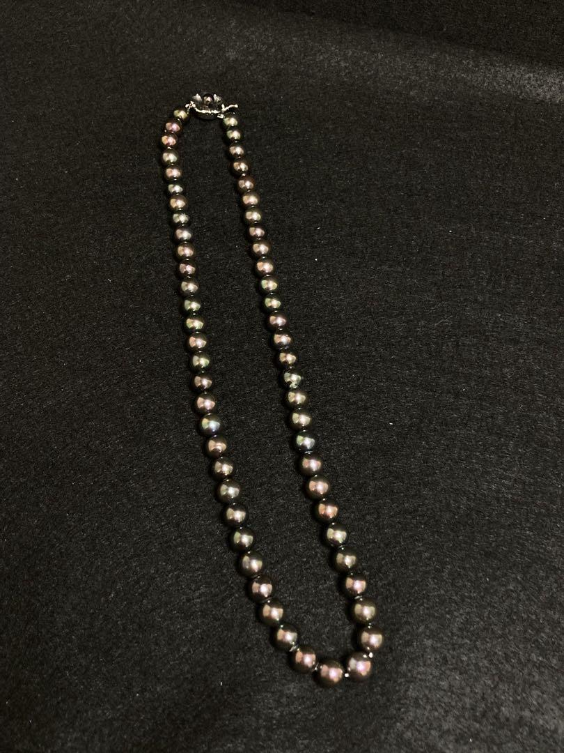 艶めくブラックパール ネックレス 約22-23cm