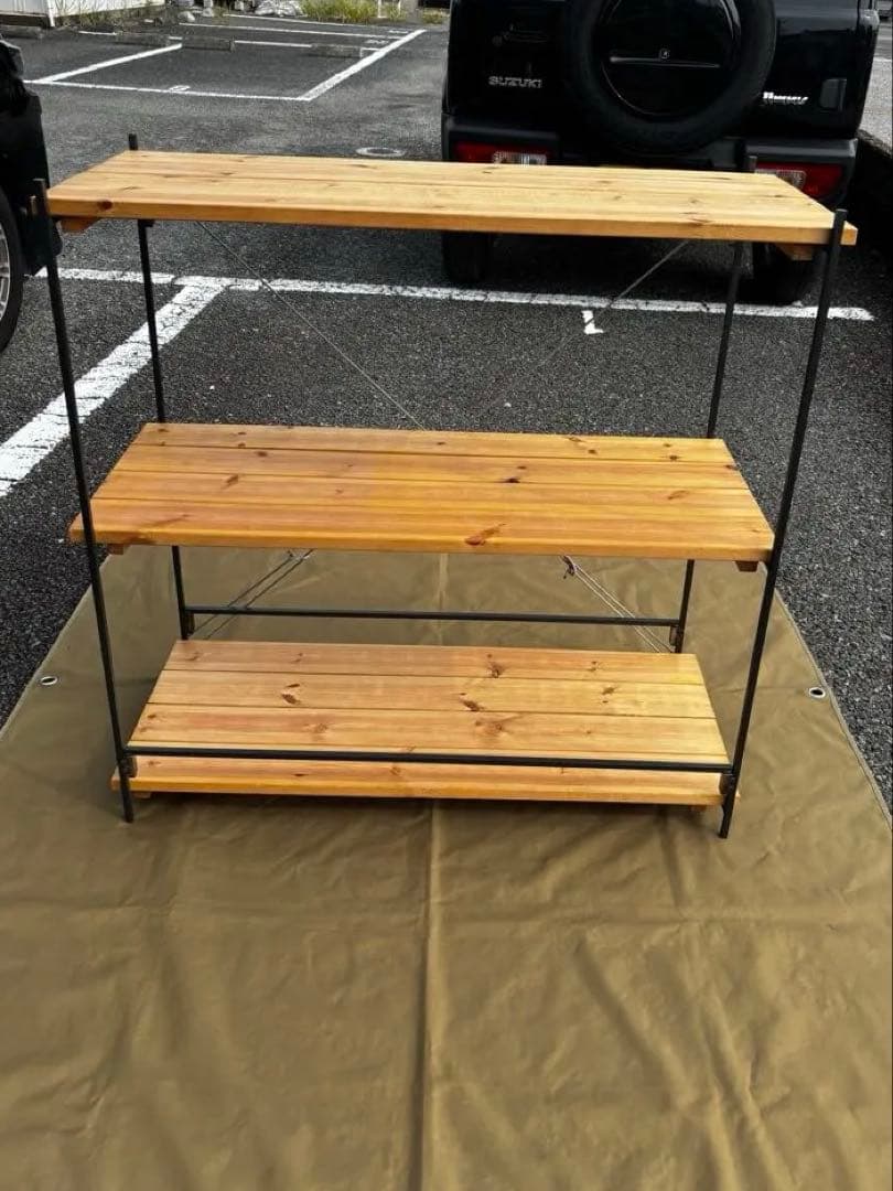 ナチュラルウッド スチールラックやや傷や汚れあり