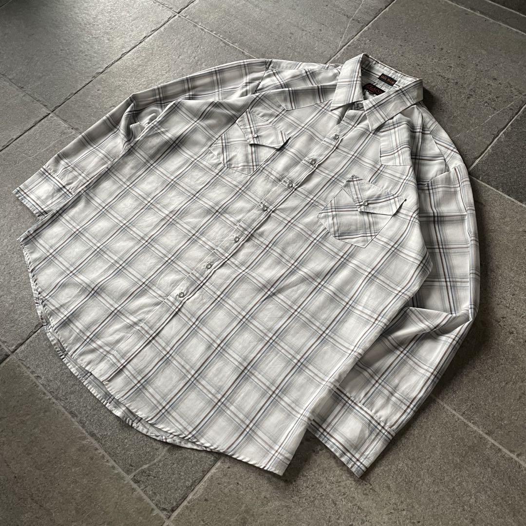 70s 80s 長袖シャツ　チェック柄　古着　vintage XL-size