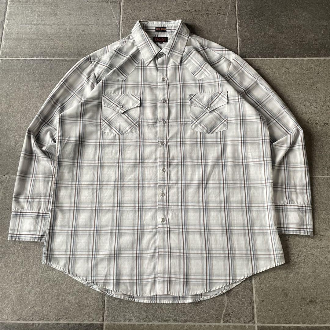 70s 80s 長袖シャツ　チェック柄　古着　vintage XL-size