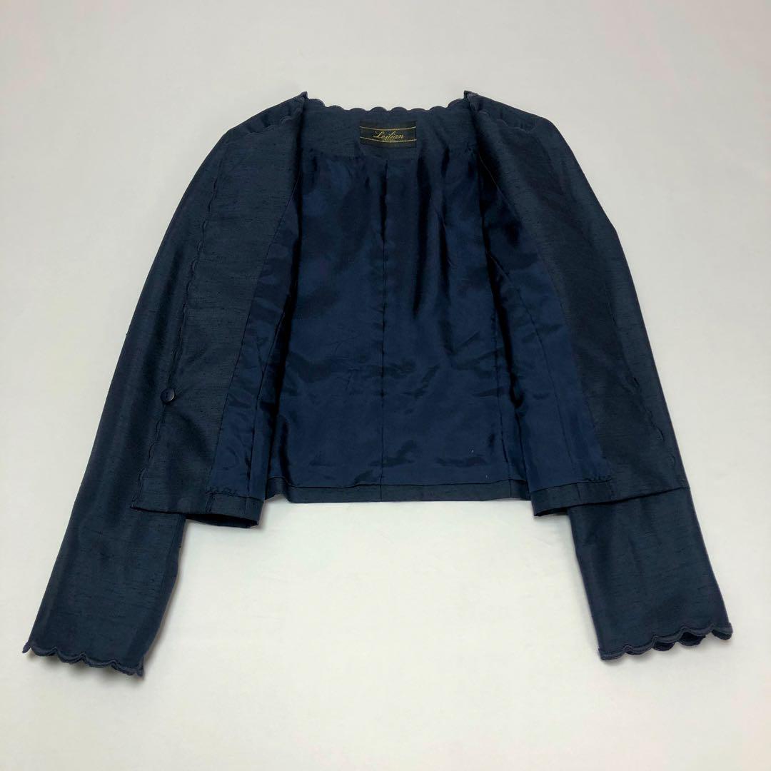【激安通販 オンラインショップ】日用品 レリアンノーカラージャケットクロップド丈スカラップデザイン薄 ジャケット・アウター