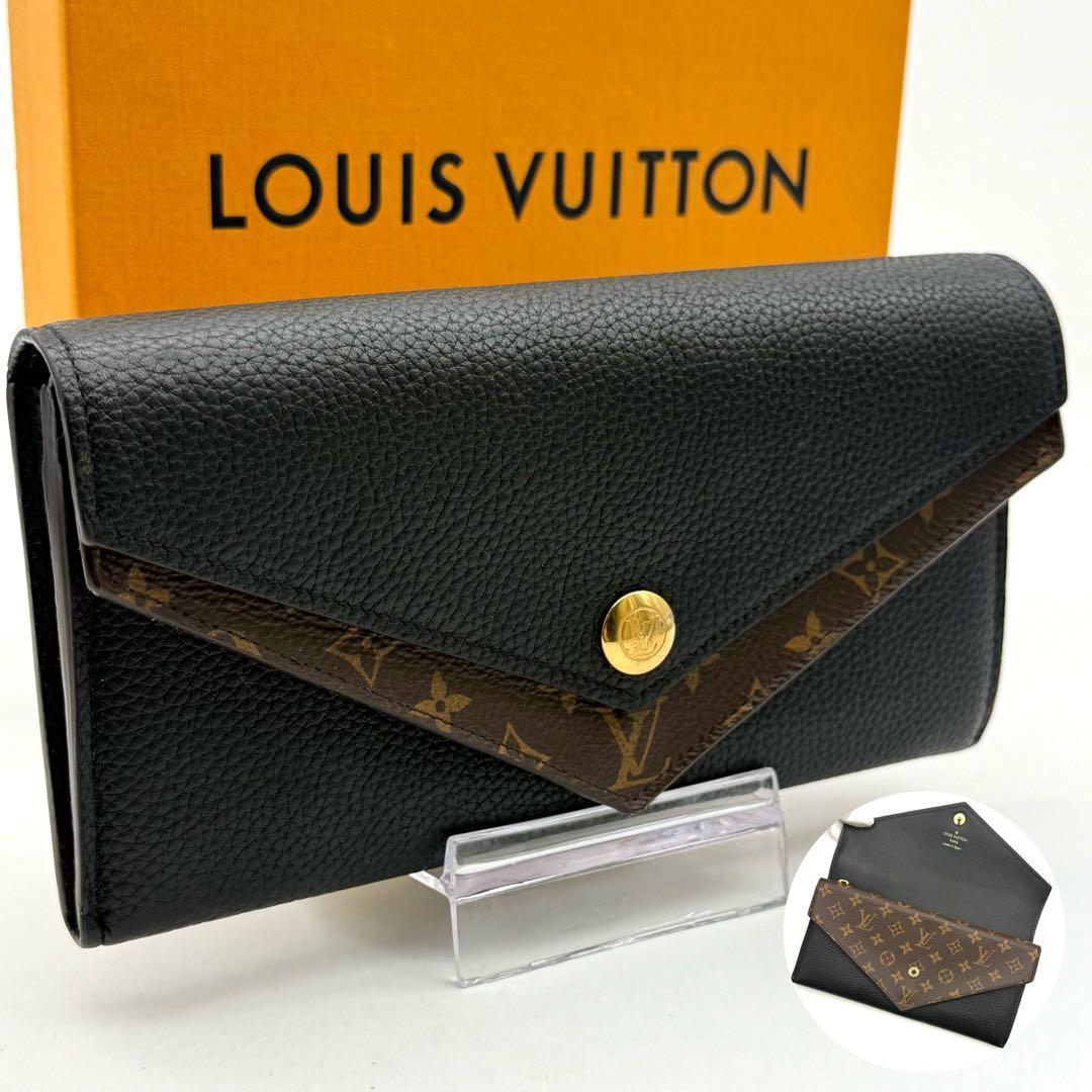 上 ルイヴィトン モノグラム ポルトフォイユ ドゥブルV 黒 長財布目立った傷や汚れなし