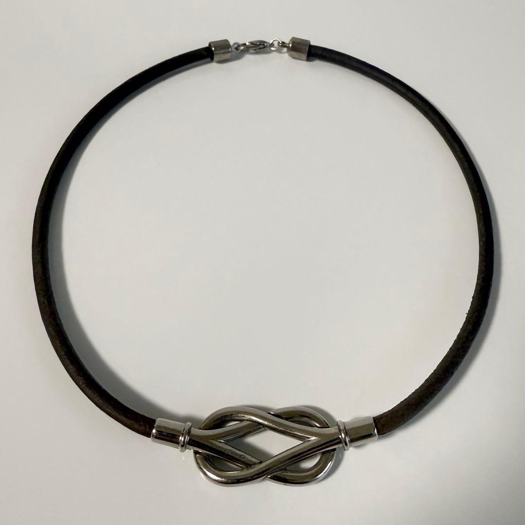 HERMES アタメ チョーカー レザー　メタル ブラウン シルバー