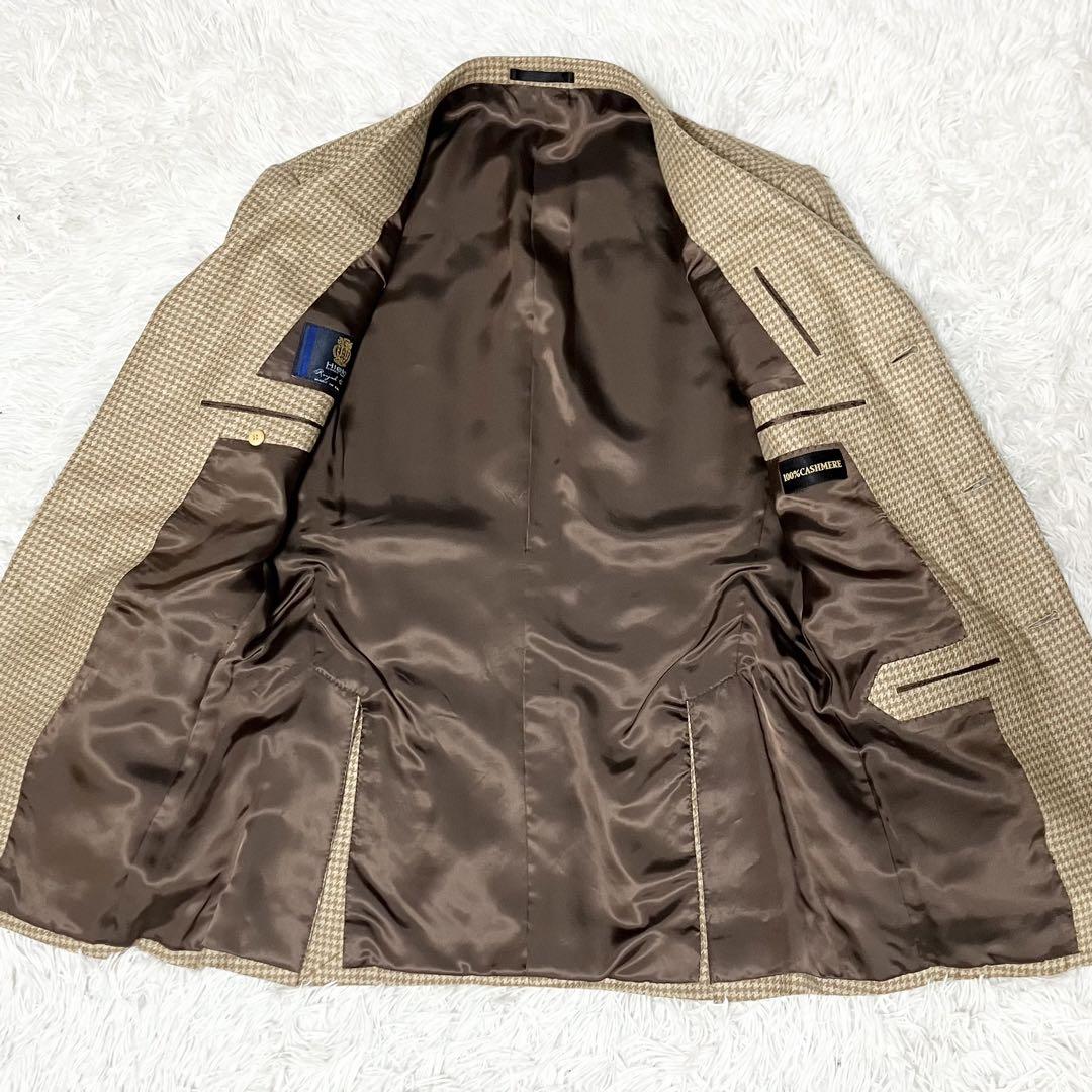 未使用級 カシミヤ100% 英国製生地 テーラードジャケット 3B 千鳥格子柄