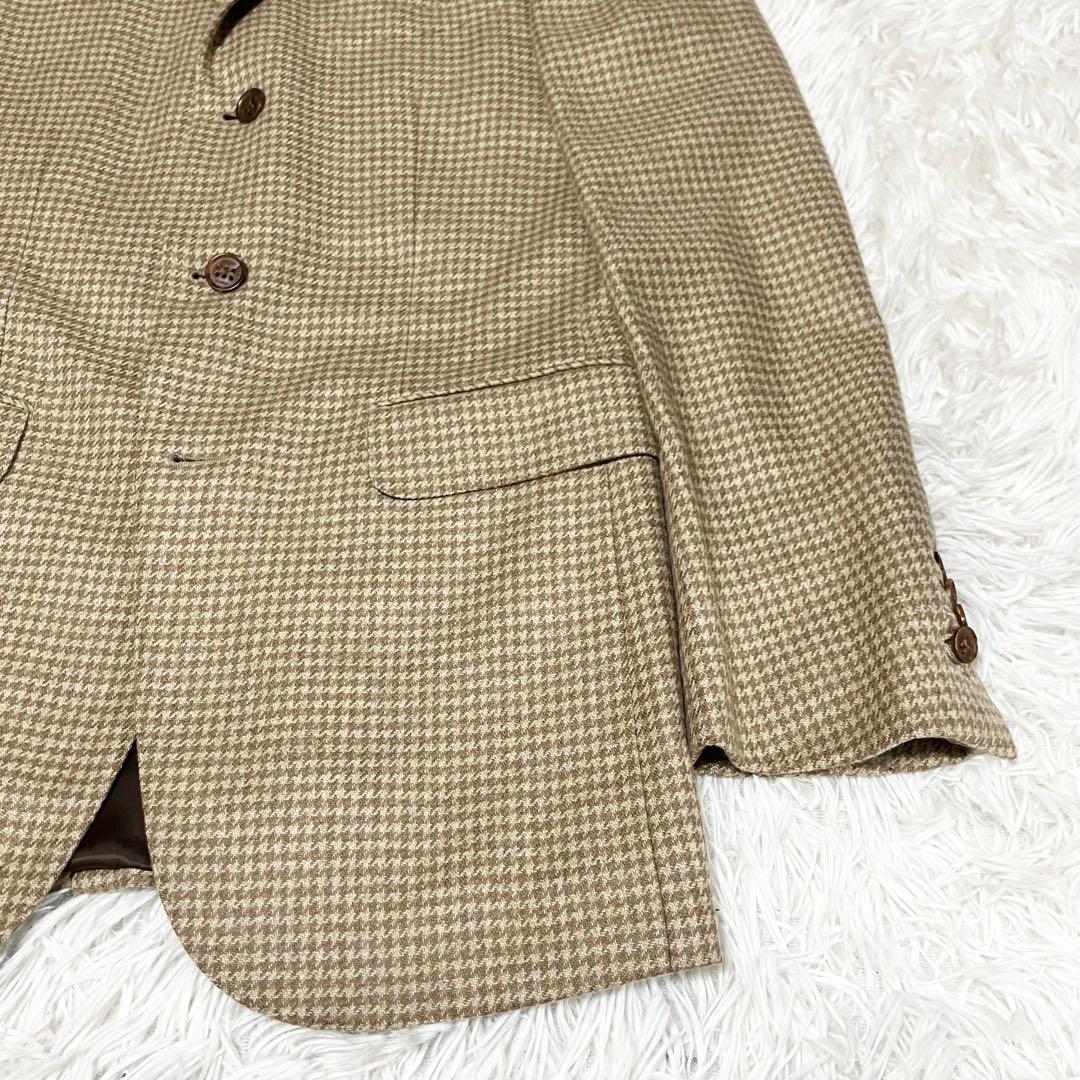 未使用級 カシミヤ100% 英国製生地 テーラードジャケット 3B 千鳥格子柄