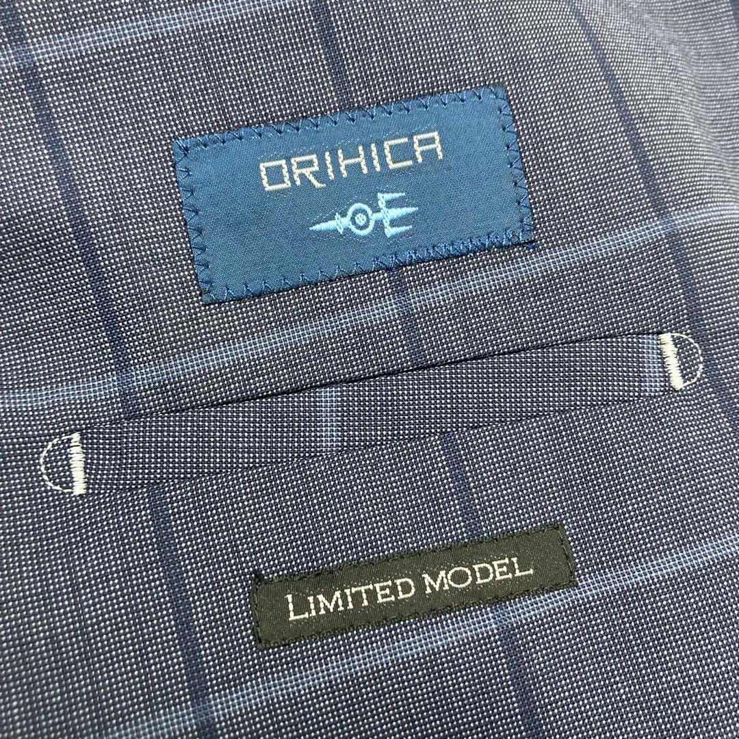 美品　ORIHICAオリヒカ　FINTES チェック柄スーツ　ブルーグレー　A4