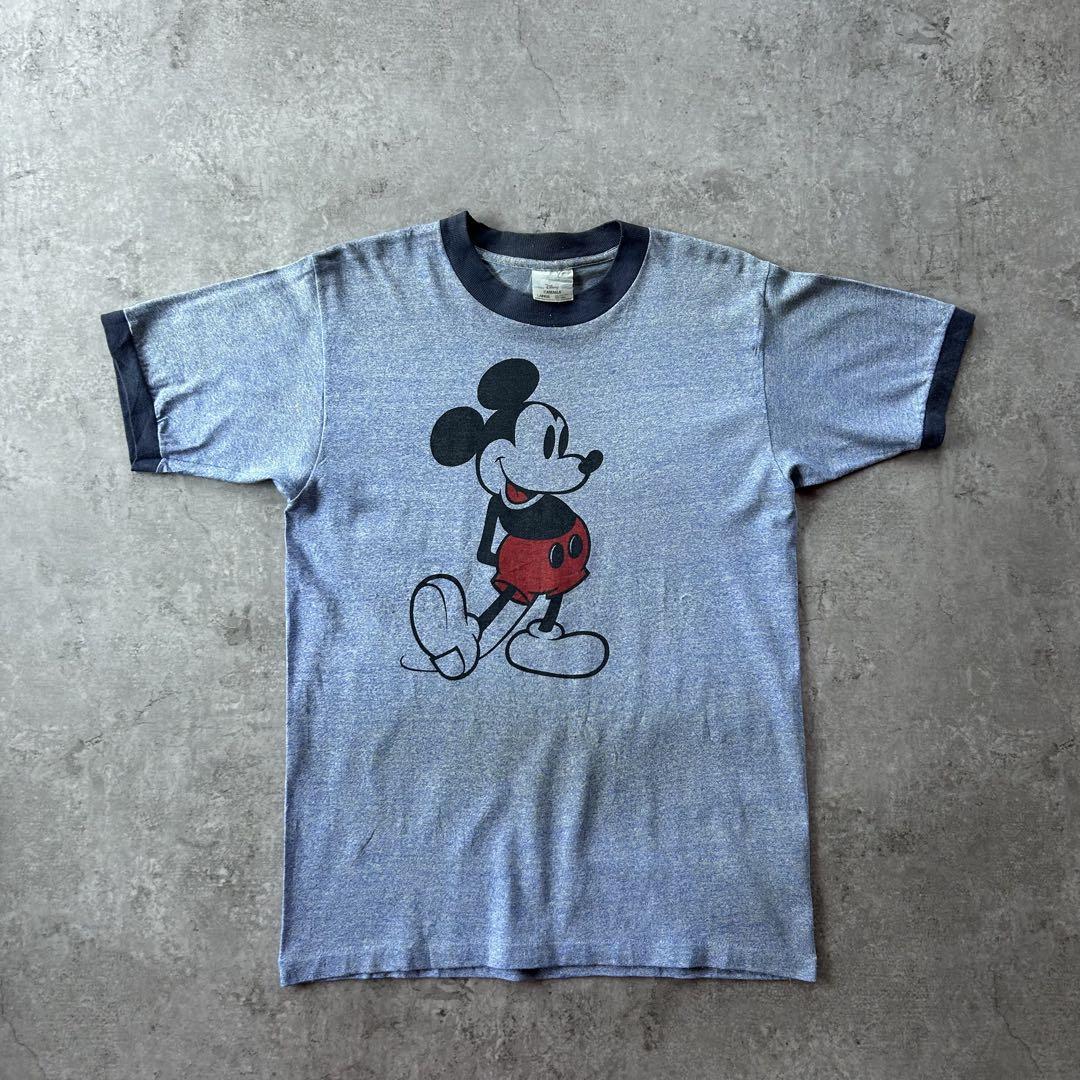 80s ミッキー リンガーtシャツ USA製 霜降りブルー L